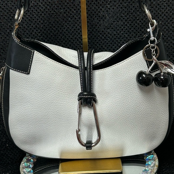 Cats Handbags - Cats (Made In Spain) Black and White Leather Bag w/Cherry Charm Approx. 13x9 x 2